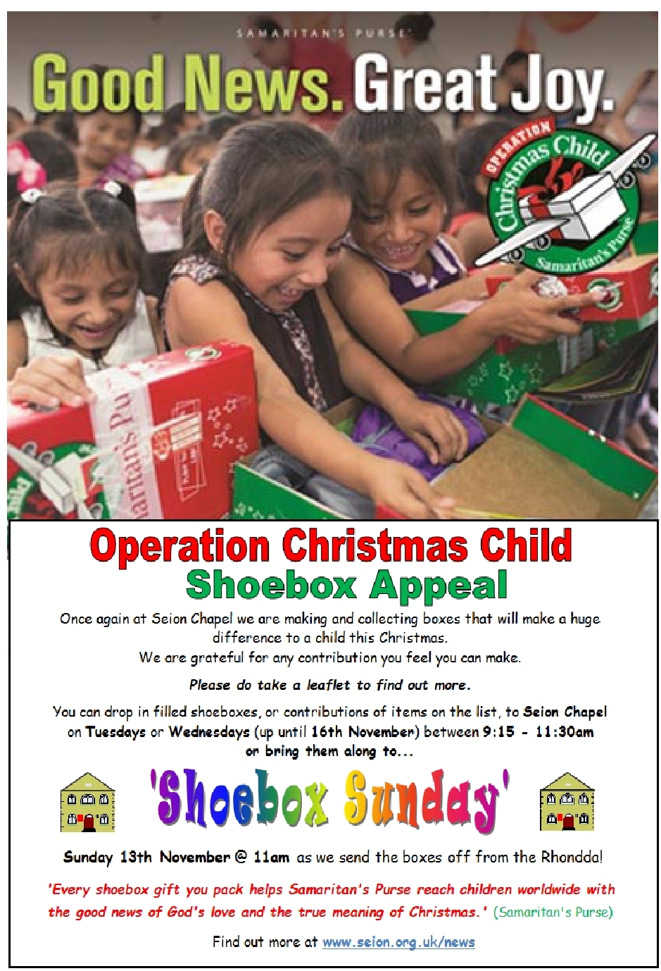 Operation Christmas Child & Shoebox Sunday - Seion Chapel, Maerdy